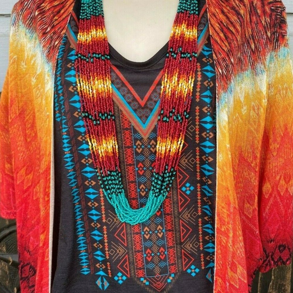 Southwestern 18strand Seed Bead Necklace turquoise Indian summer beaded jewelry - Picture 3 of 12